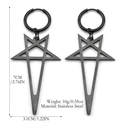 Pentagram Spike Rivet Hoop Earrings | Stainless Steel Gothic Punk Jewelry