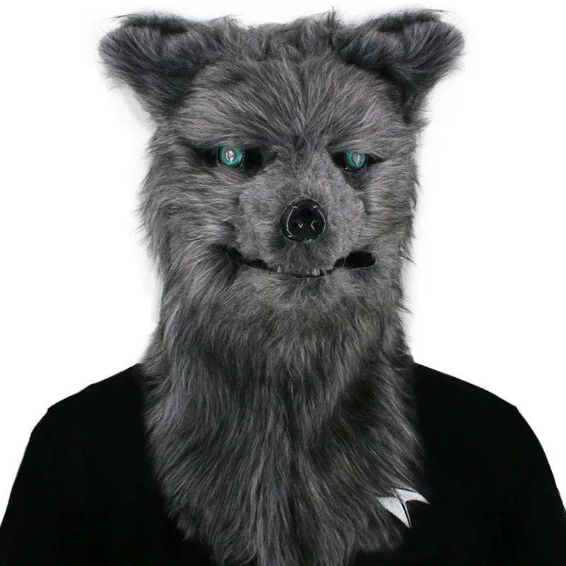 Movable Mouth Fox Mask Halloween Costume Cosplay Party Mouth Mover Wolf Masks Animal Panda Husky Orangutan Artificial Fur Mask