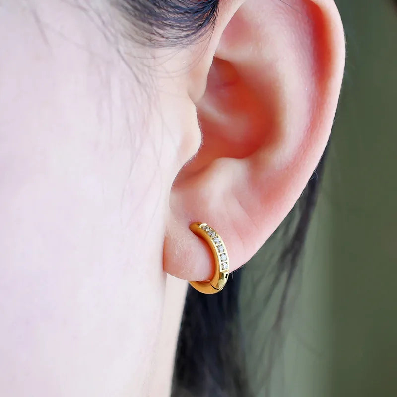 Stainless Steel Pave CZ Huggie Hoop Earrings for Women Men