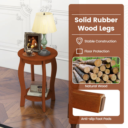 Set of 2 15 Inch 2-Tier Round End Table with Storage Shelf