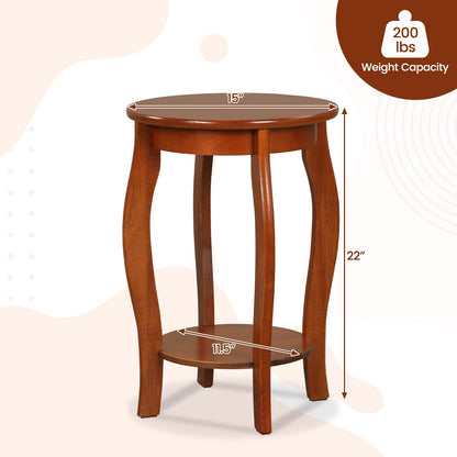 Set of 2 15 Inch 2-Tier Round End Table with Storage Shelf