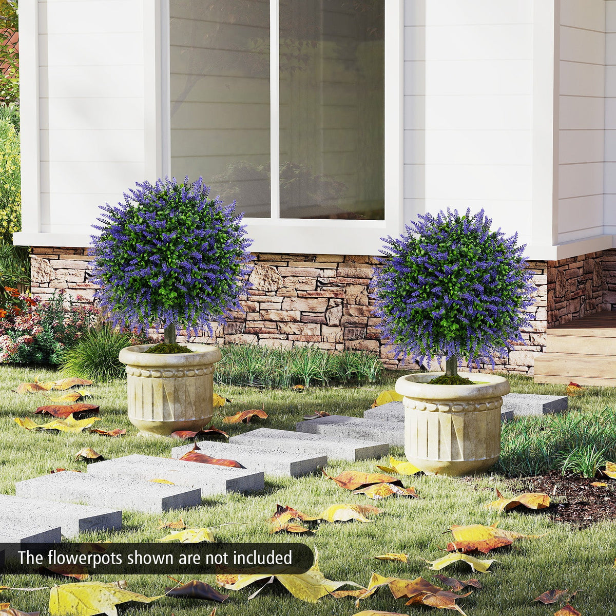 23 Inch Set of 2 Artificial Lavender Topiary Ball Trees with Cement-Filled Pot-Purple