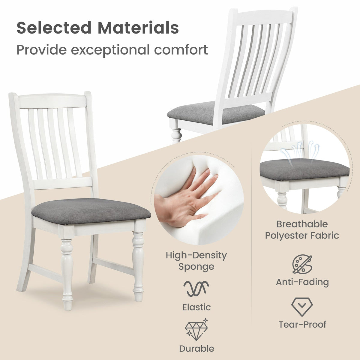 Set of 2 Dining Chairs Kitchen Side Chair with Solid Wood Legs