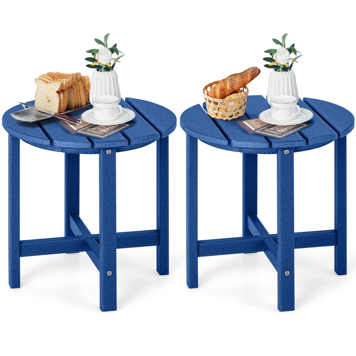 Set of 2 18 Inch Round Weather-Resistant Adirondack Side Tables