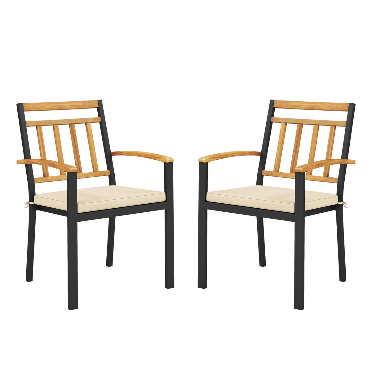 Set of 2 Patio Dining Chairs with Removable Padded Cushions