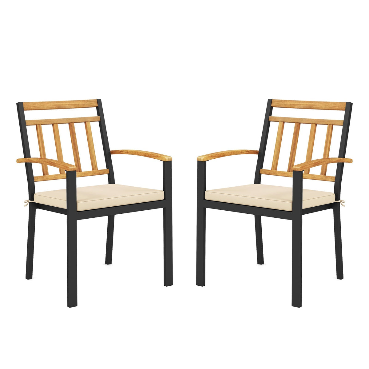 Set of 2 Patio Dining Chairs with Removable Padded Cushions