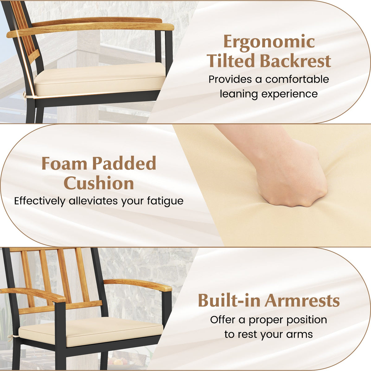 Set of 2 Patio Dining Chairs with Removable Padded Cushions