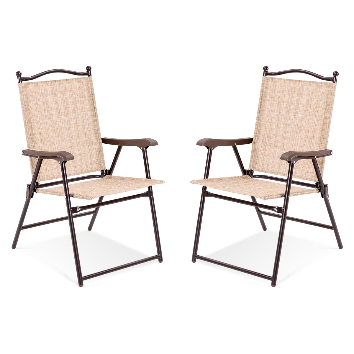 Set of 2 Patio Folding Sling Back Camping Deck Chairs
