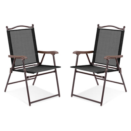Set of 2 Patio Folding Sling Back Camping Deck Chairs