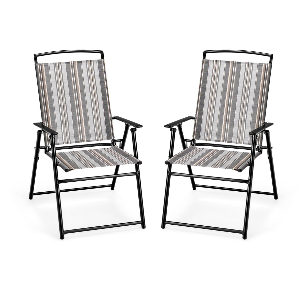 Set of 2 Patio Folding Sling Chairs Space-saving Dining Chair-Gray