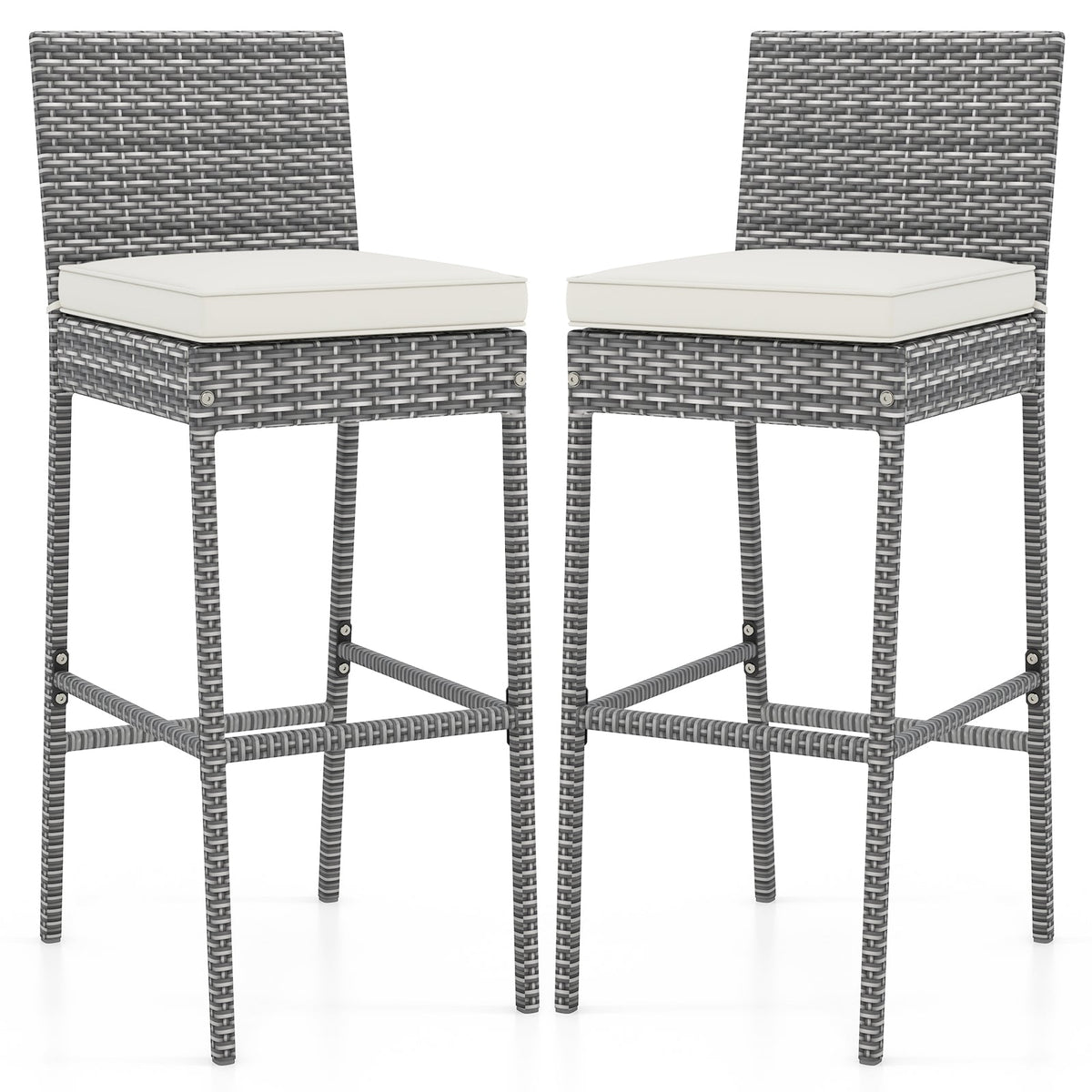 Set of 2/4 Patio Wicker Barstools with Soft Seat Cushion and Cozy Footrest