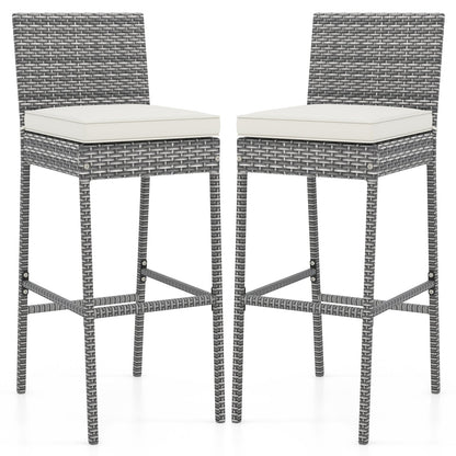 Set of 2/4 Patio Wicker Barstools with Soft Seat Cushion and Cozy Footrest