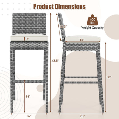 Set of 2/4 Patio Wicker Barstools with Soft Seat Cushion and Cozy Footrest