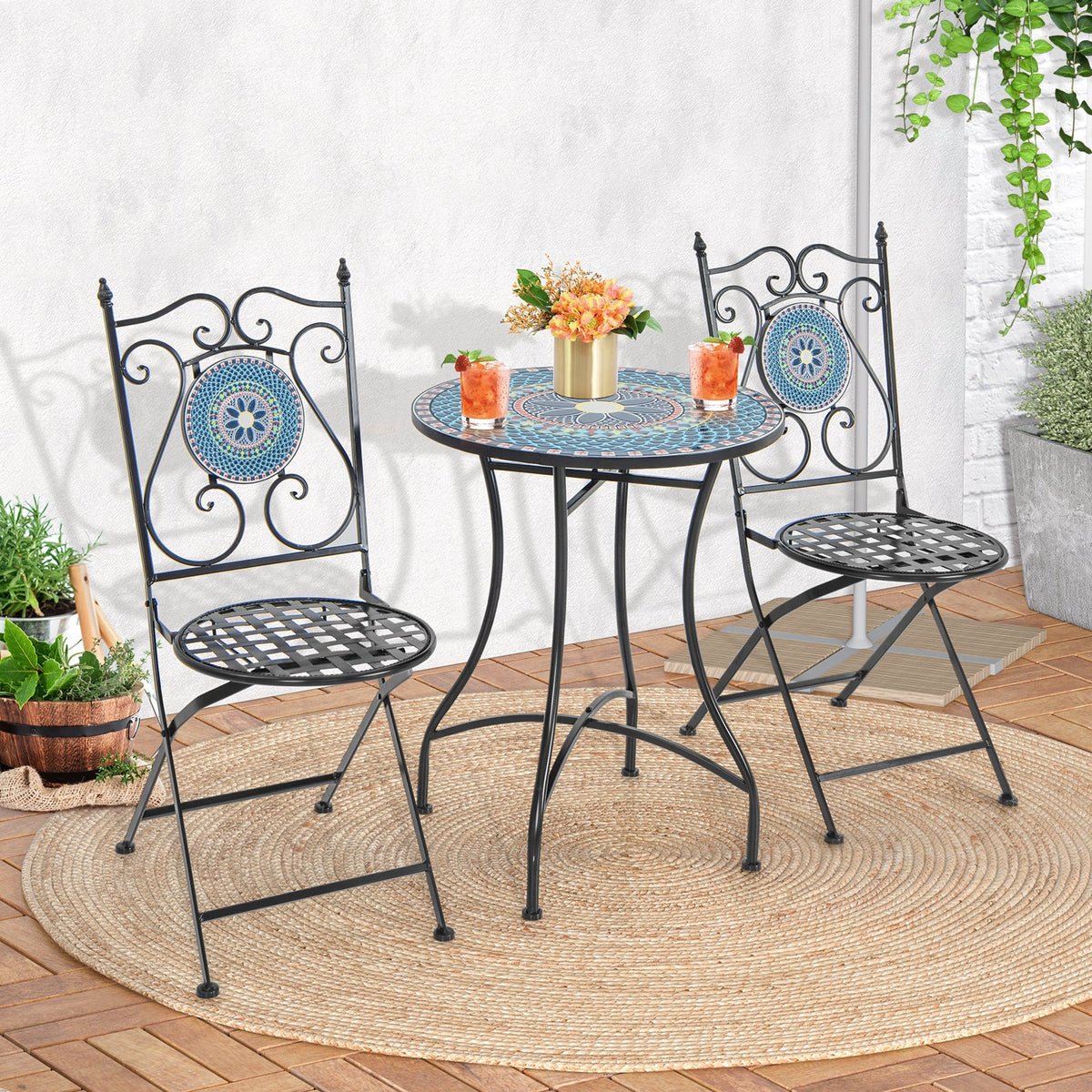 Set of 2 Mosaic Chairs for Patio Metal Folding Chairs