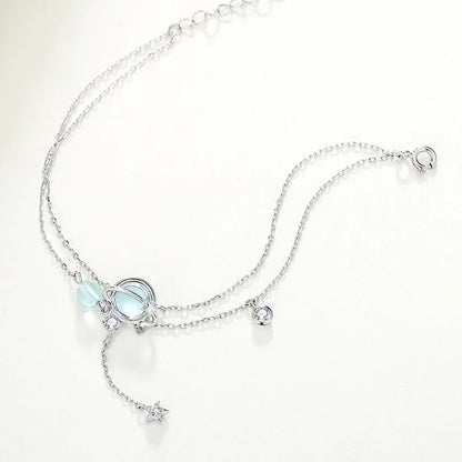 925 Sterling Silver Aquamarine Bracelet | Elegant Double Charm Bracelet for Women