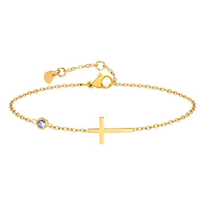 Birthstone Zirconia Thin Chain Link Cross Bracelet Stainless Steel Women's Adjustable Link Stacked Layered Chain Bracelets
