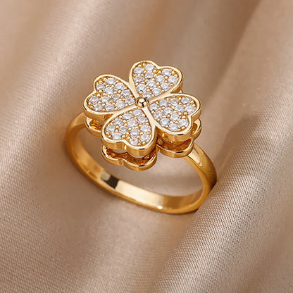 Luxury Zircon Geometric Rings For Women Stainless Steel Gold Color Open Ring Trendy Wedding Party Aesthetic Jewerly Gift Femme