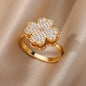 Luxury Zircon Geometric Rings For Women Stainless Steel Gold Color Open Ring Trendy Wedding Party Aesthetic Jewerly Gift Femme