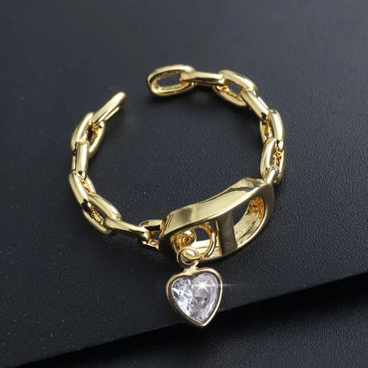 Fashionable Starry Full Drill Chain Pendant Ring for Women Versatile Luxury Design Ring Finger Accessory Copper Material
