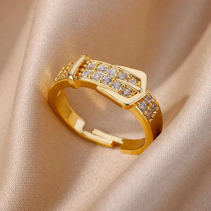 Fashion Zircon Sun Flower Rings For Women Stainless Steel Gold Color Geometric Ring Trendy Wedding Party Aesthetic Jewelry Gifts