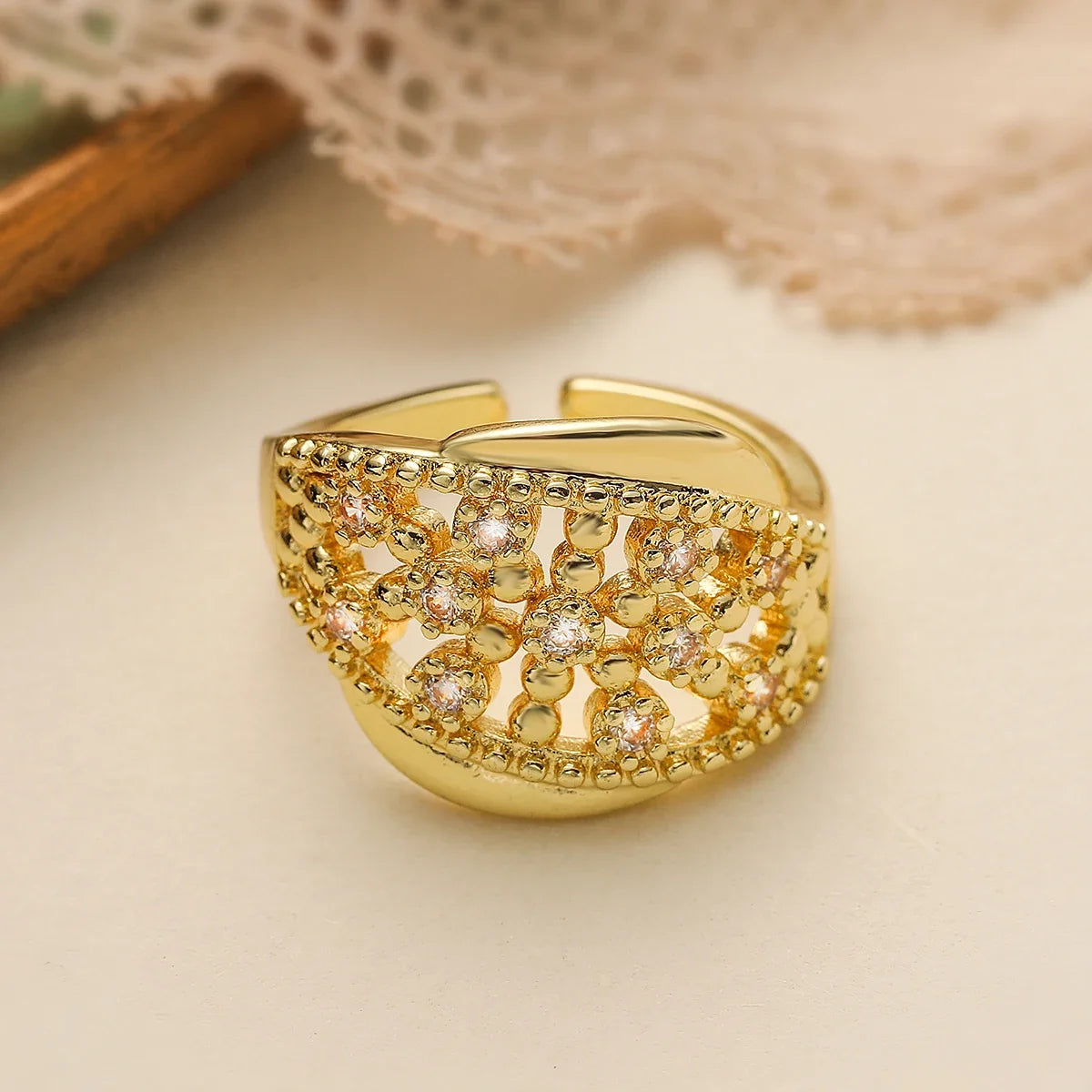 NEWBUY Trendy Gold Color Copper Geometric Jewelry Luxury AAA Cubic Zirconia Wedding Ring For Elegant Women Engagement Gift