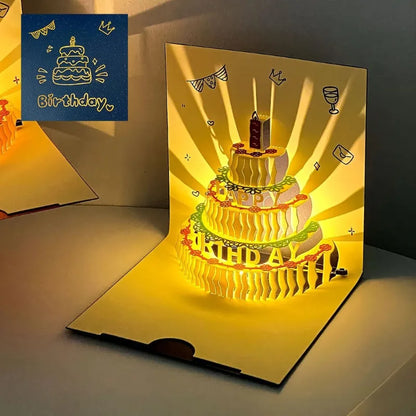 3D Music Light Birthday Card | Pop Up Cake Musical Greeting with Envelope