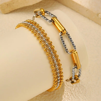 Two Tone Twist Link Paperclip Bracelet for Women, Chunky Stainless Steel Bracelet Adjustable Link, 18k Gold Plated Jewelry