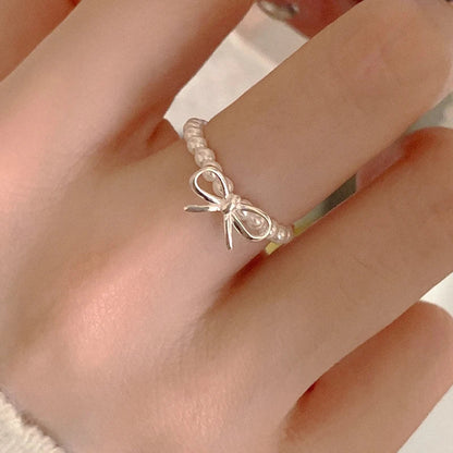PANJBJ 925 Sterling Silver Pearl Irregular Ring | Women Shell Overlapping Hollow Sweet Design Jewelry