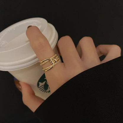 Luxury Double Layers Zircon Rings for Women Gold Plated Opening Stainless Steel Ring Trend Aesthetic Party Wedding Jewelry