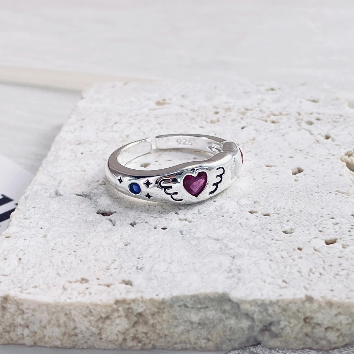 PANJBJ 925 Sterling Silver Pearl Irregular Ring | Women Shell Overlapping Hollow Sweet Design Jewelry