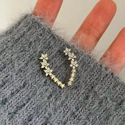 Fashion Silver Color Zircon Flower Star Stud Earrings For Women Simple Metal Piercing Climbing Earrings Jewelry Accessories