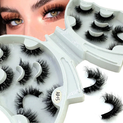 5-8 Pairs Natural Russian Striped Mink Lashes | 3D Volume Wavy False Eyelash Extensions