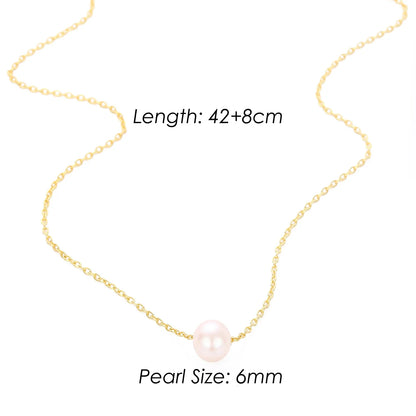 4MM Simulated-pearl Pendant Necklace for Women Dainty Stainless Steel Gold Color Necklace Women
