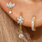 Gold Circle Hoop Earrings Set | Stainless Steel Zircon Flower Stud Jewelry