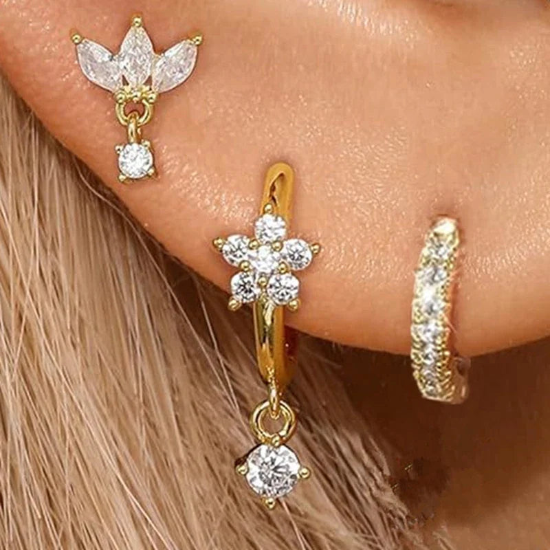 Gold Hoop and Stud Earrings Set | 3-Piece Stainless Steel Jewelry Collection