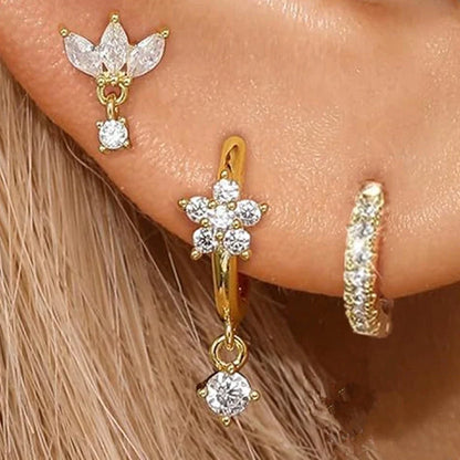 Gold Hoop and Stud Earrings Set | 3-Piece Stainless Steel Jewelry Collection