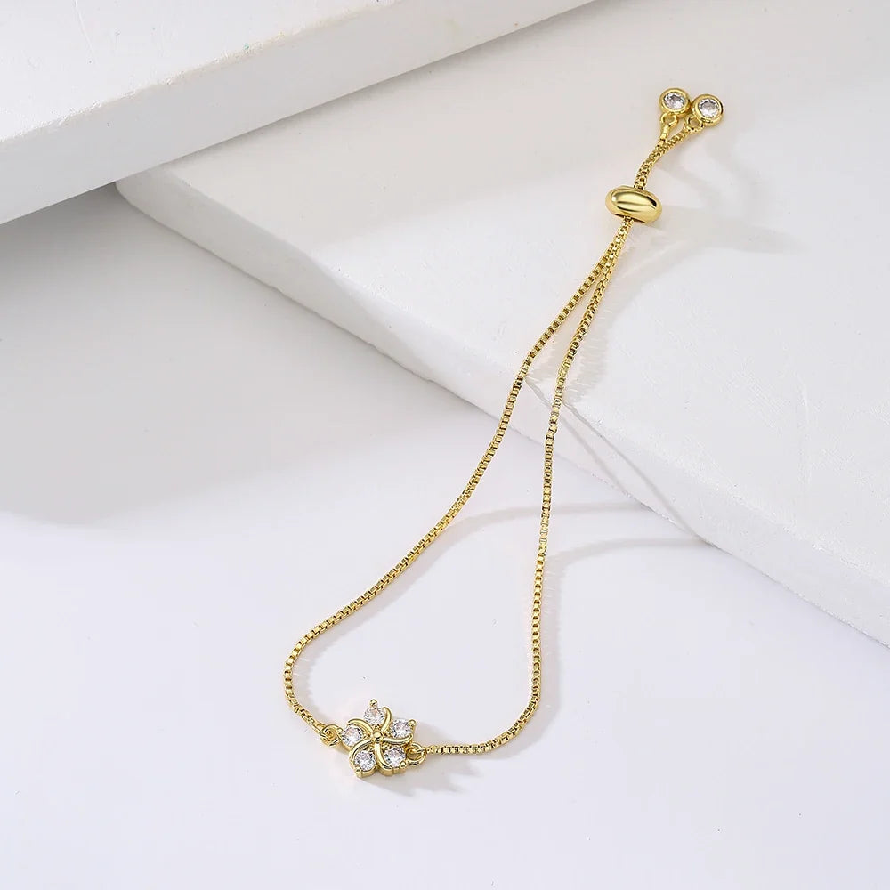 NEWBUY Fashion Gold Color Colourful CZ Zircon Flower Charm Bracelets For Women Party Jewelry Accessories