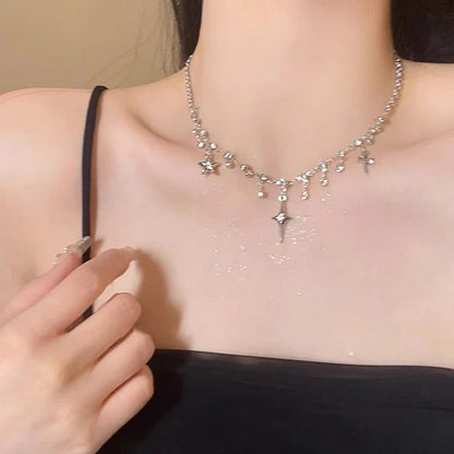 Kpop Star Pendent Necklace for Women Punk Simple Zircon Tassel Clavicle Chain Choker Elegent Party Gift Jewelry Girl