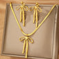 Aomogo Stainless Steel Set Luxury Fashion Bow Tie Pendant Snake Bone Chain Earrings Necklace Set for Women Jewelry Daily Match