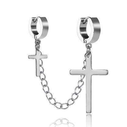 Punk Cross Pendant Clip Earring | Unisex Metal Chain Tassel Ear Cuff