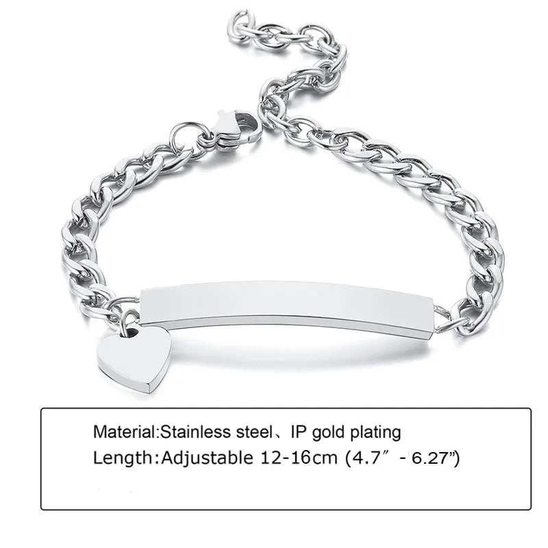 Custom Personalized Name ID Bracelet Gilrs Boy Gifts, Stainless Steel Curb Chain Link Crown Bracelet Not Allergic
