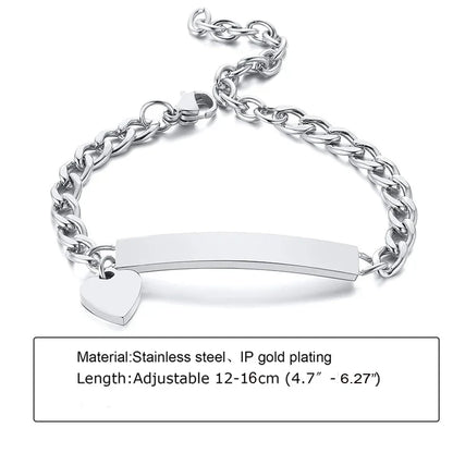 Custom Personalized Name ID Bracelet Gilrs Boy Gifts, Stainless Steel Curb Chain Link Crown Bracelet Not Allergic
