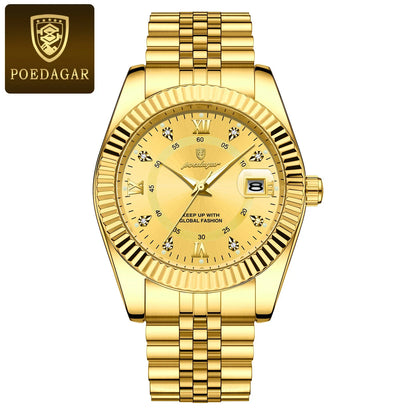 POEDAGAR Classic Luxury Men's Quartz Watches Stainless Steel Date Man Watch Waterproof Luminous Fashion Business Male Wristwatch