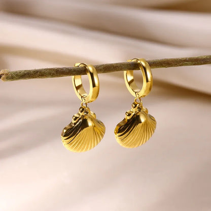 Freshwater Ocean Starfish Shell Hoop Earrings For Women Elegant Stainless Steel Gold Color Aretes Christmas jewelry accessories