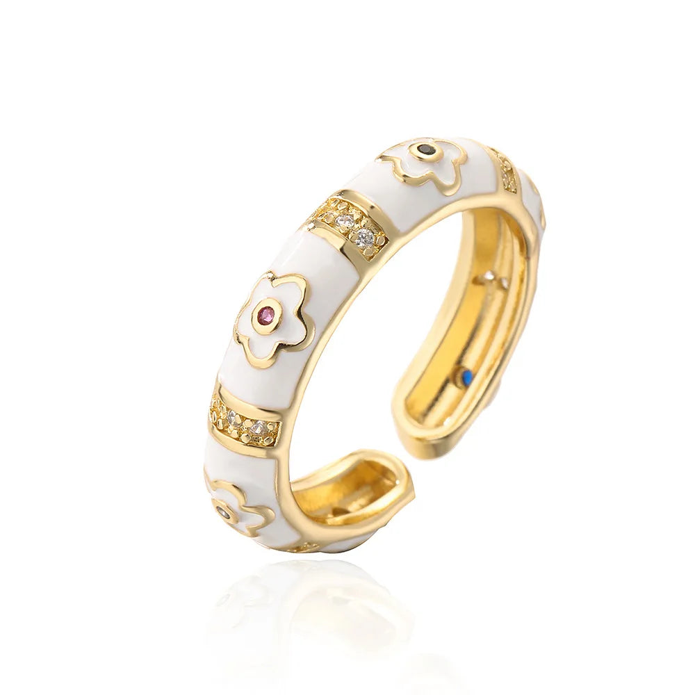 NEWBUY Colorful Enamel Wedding Rings For Women Female Oval Flower Finger Ring Female Party Jewelry Accessories Wholesale