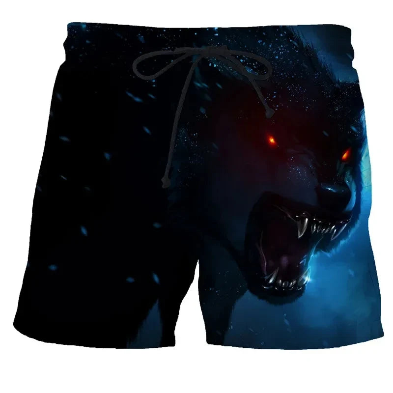 Wolf animal fashion men beach sexy bodybuilding shorts quick dry pants harajuku fitness board surf casual gym men homme