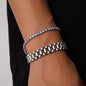 Yupsk 2 Pieces Stainless Steel Zirconia Tennis Bracelet Bangle Set Round Zircon CZ Aesthetic Women Jewelry Set Gift