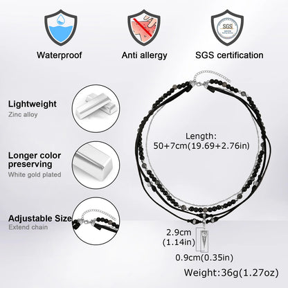 Rock Punk Layering Necklace for Men,Casual Multi Layer Black Leather Necklace,Waterproof Small Geometric Pendant Gift