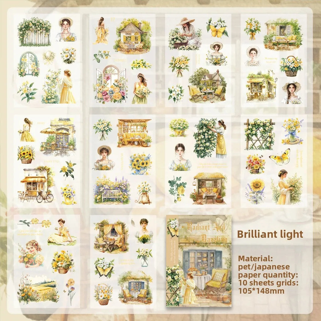Vintage PET Washi Sticker Sheets | 10 Pack for Junk Journaling