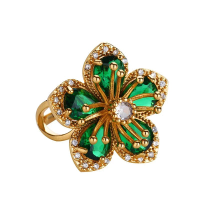 Pink Zircon Flower Rings for Women Gold Color Stainless Steel Ring 2025 Trend Elegant Floral Luxury Aesthetic Jewelry anillos